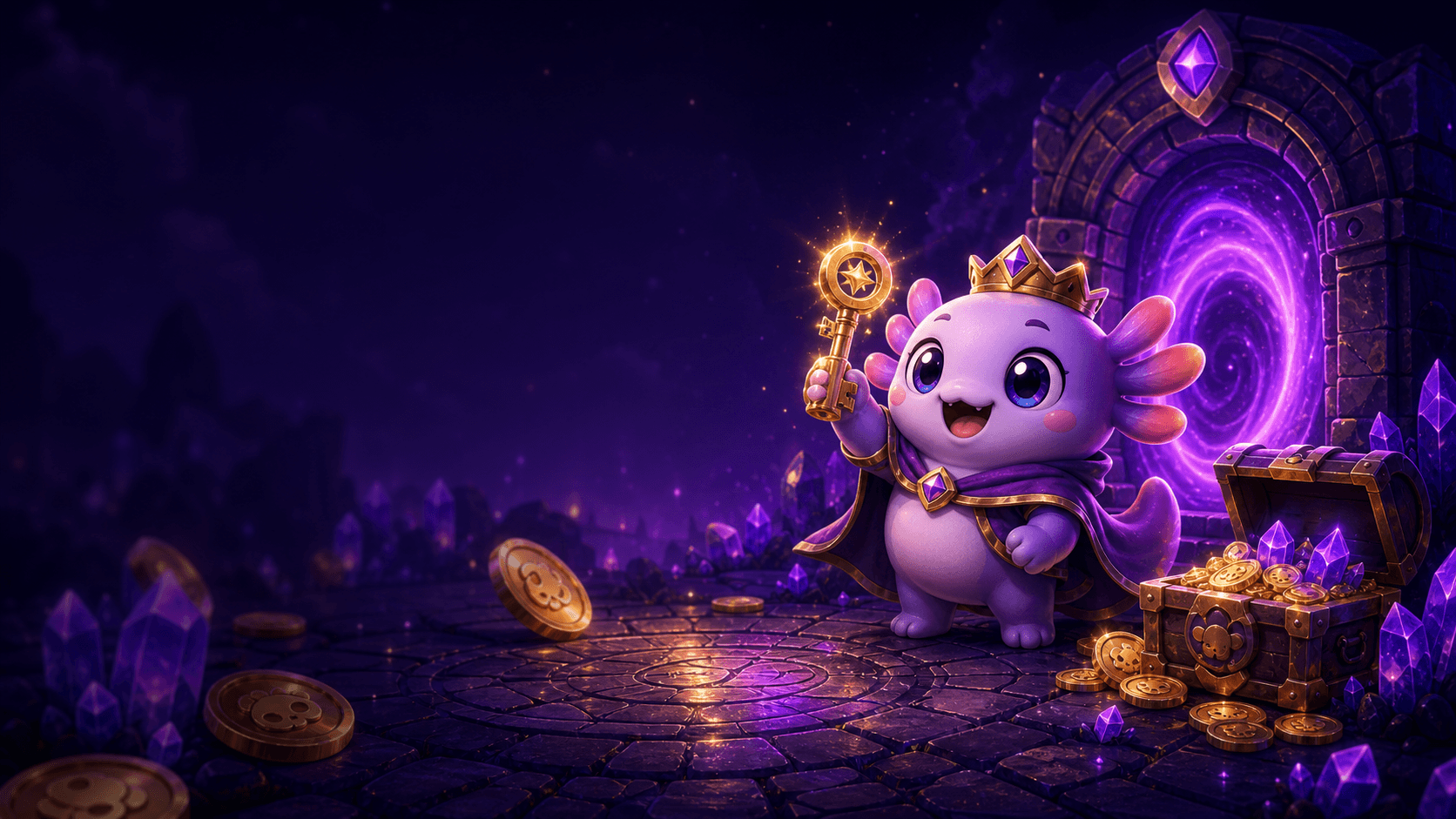 Escena de Cukies World frente a un portal violeta